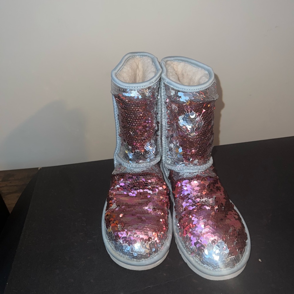 UGG Australia Silver/Pink Sequin Boots